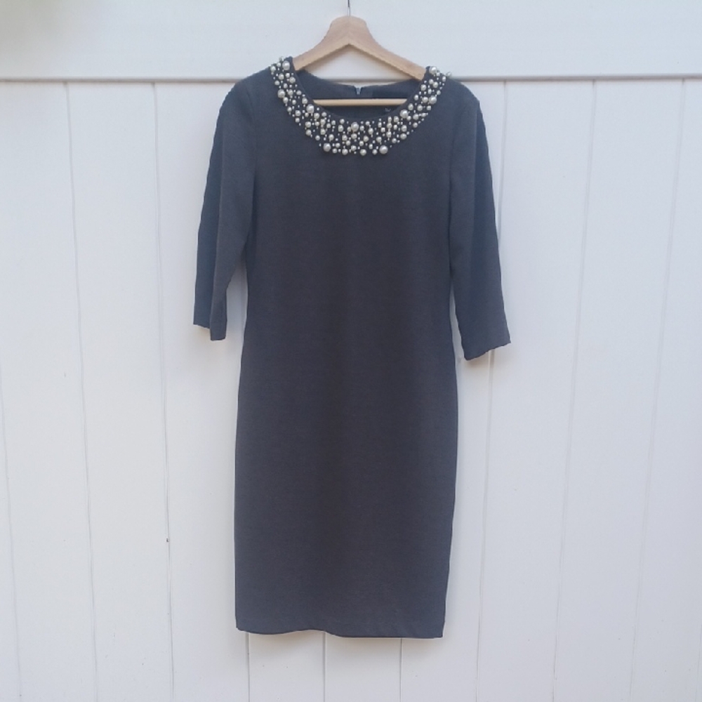 Leslie Fay Black Embellished Sheath Dress